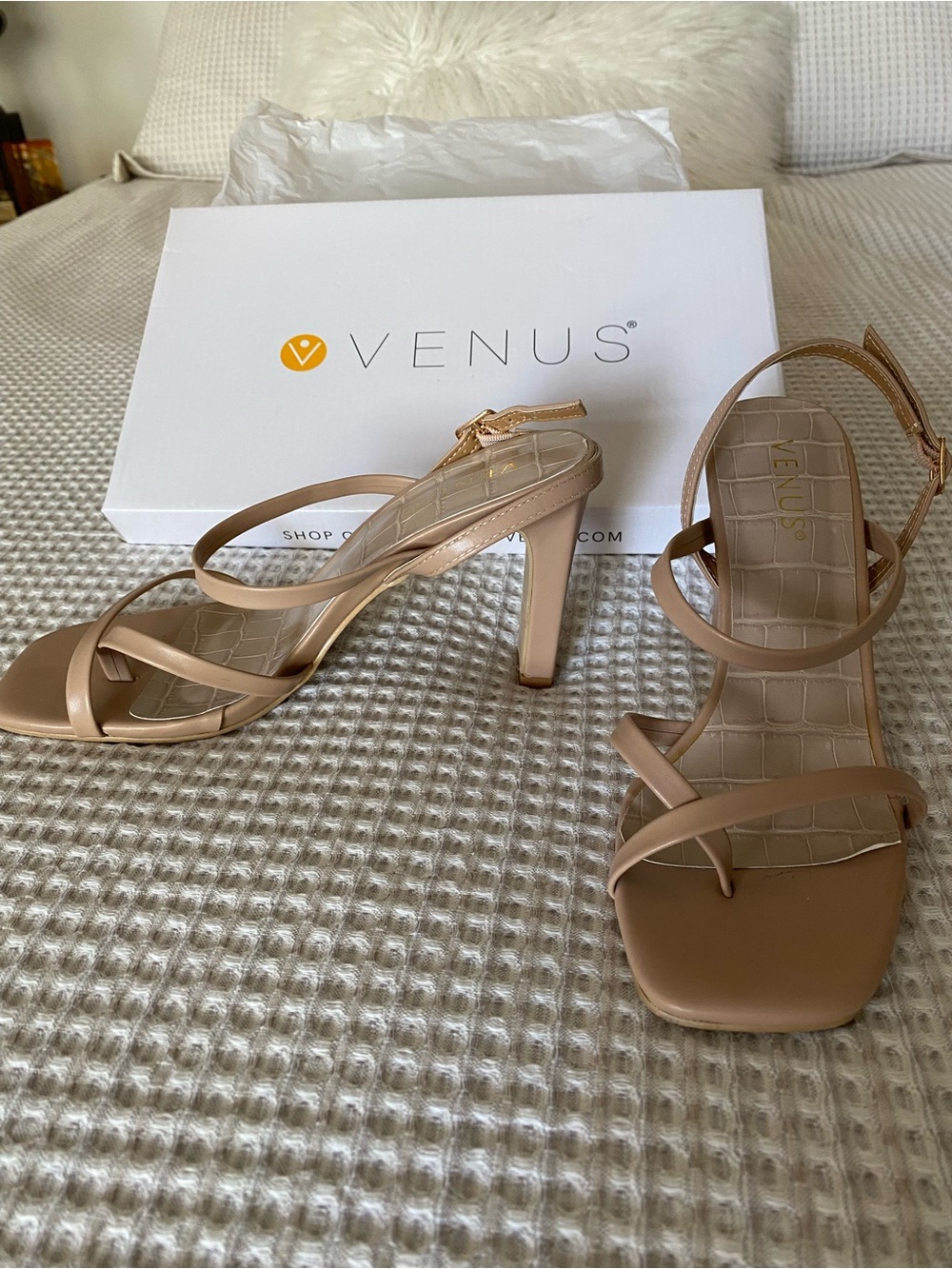 VENUS Beige Strappy Block Heel Sandals